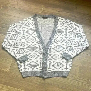 Serge Saint Yves | Vintage grey and white patterned knit sweater cardigan